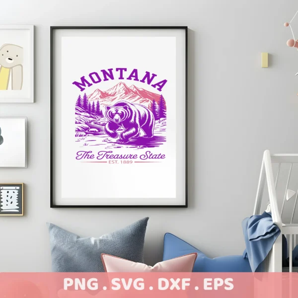 Montana Bear Cricut Design for a vinyl decal or serigraphy stencil. "Treasure State" grizzly silhouette for apparel.
