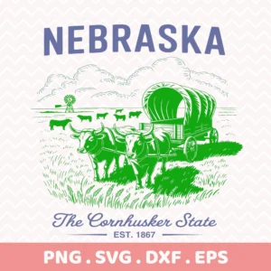 Nebraska Cornhusker Cricut file for vinyl cutting: covered wagon and cattle design for state pride crafts.