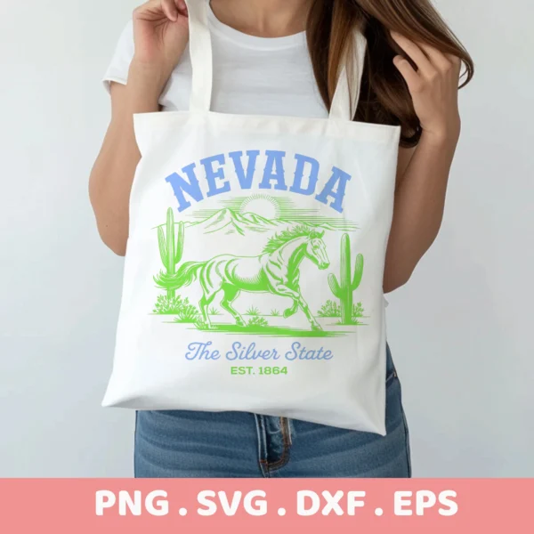 Nevada Horse Vinyl Decal for Cricut on a tote bag, desert landscape screen print design.