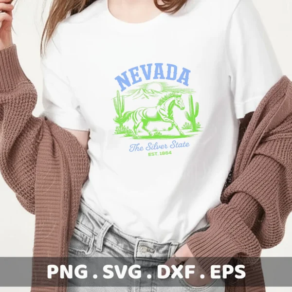 Nevada Horse Vinyl Decal design for Cricut, shown as a screen print file on a t-shirt.