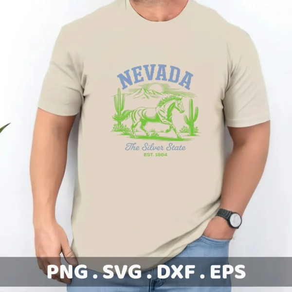 Nevada Horse Vinyl Decal for Cricut, shown as a screen print design on a t-shirt.