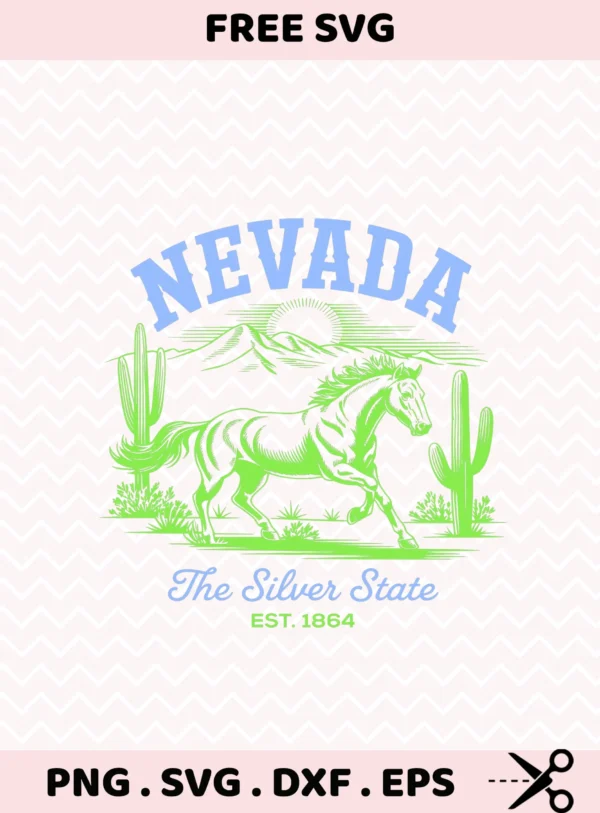 Nevada Horse Vinyl Decal for Cricut, a desert landscape serigraphy stencil with a running horse and cactus design.