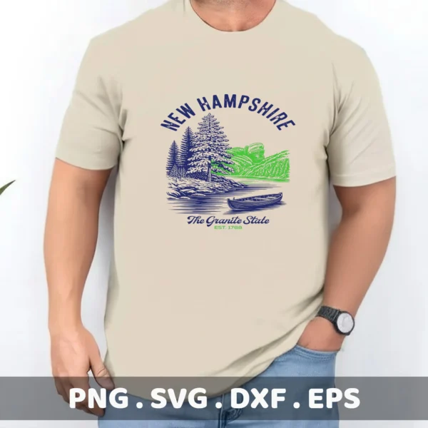New Hampshire Cricut craft file for a t-shirt screen printing stencil featuring Lake Winnipesaukee and the Old Man of the Mountain.
