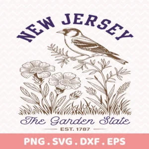 New Jersey Cricut craft: State bird & flower SVG for vinyl decal, laser cut wood sign stencil, or t-shirt screen print design.