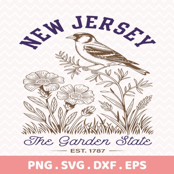 New Jersey Cricut craft: State bird & flower SVG for vinyl decal, laser cut wood sign stencil, or t-shirt screen print design.