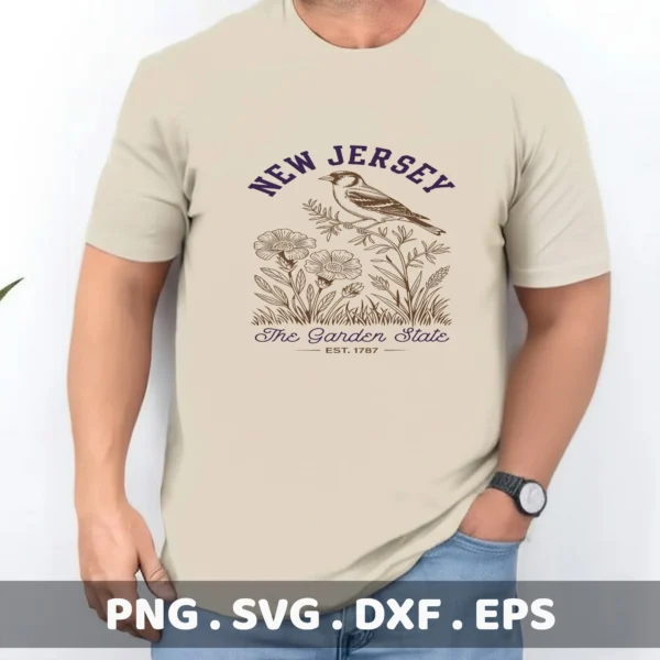 New Jersey Cricut craft: State bird & flowers design as a screen print file for a t-shirt.