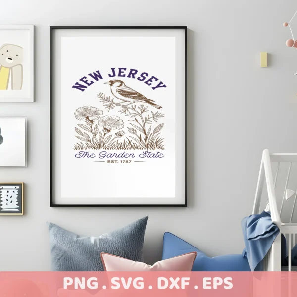 New Jersey Cricut craft: Garden State bird and flower design for vinyl decal or screen print stencil.