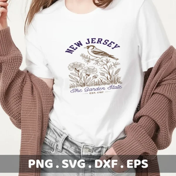 New Jersey Cricut craft: State bird & flowers screen print design for a t-shirt.