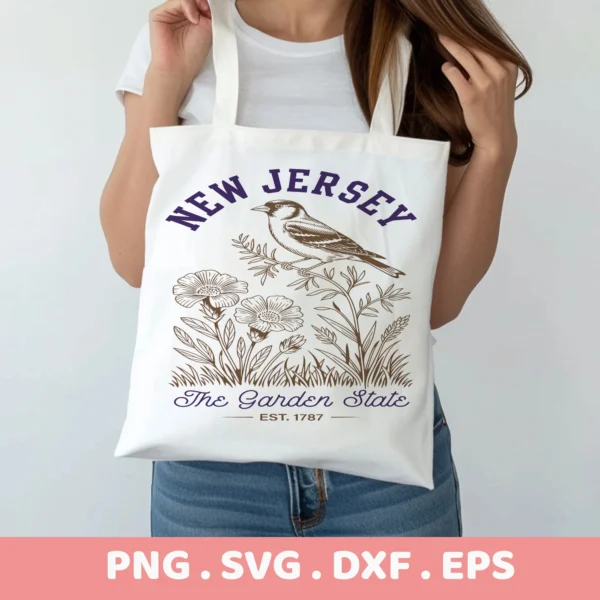 New Jersey Cricut craft: Garden State bird and flower design for vinyl decal or screen print stencil.