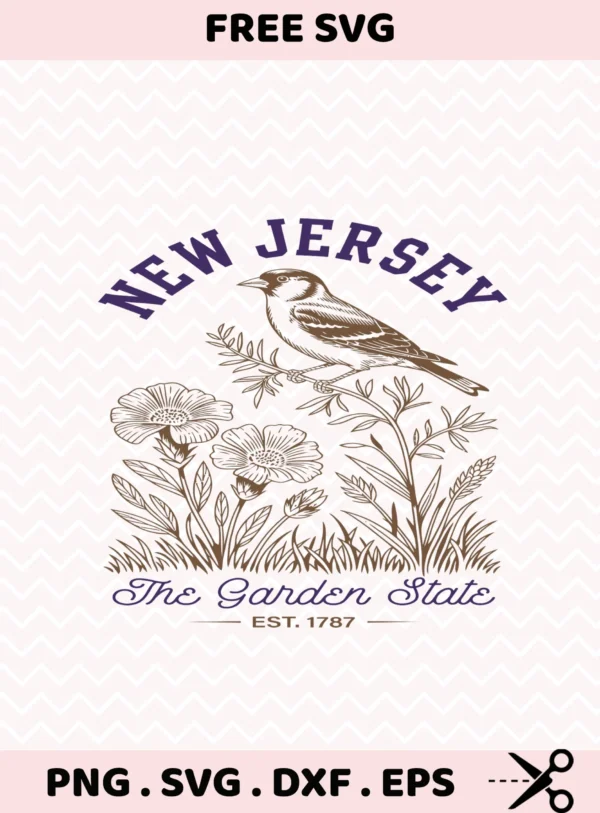 New Jersey Cricut craft: State bird & flowers SVG for vinyl decal, laser cut wood sign stencil, or screen print file.