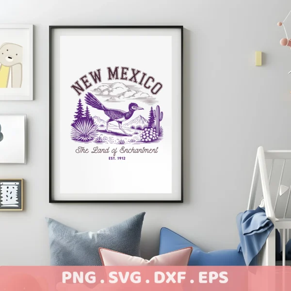 New Mexico roadrunner SVG for Cricut; desert landscape serigraphy stencil for a wood sign.