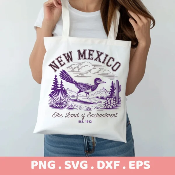 New Mexico Cricut craft: Roadrunner serigraphy stencil for a Land of Enchantment travel tote bag design.