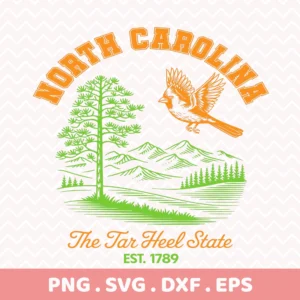 North Carolina Cricut design: Tar Heel state pride SVG for vinyl decal, laser cut wood sign, or serigraphy stencil.