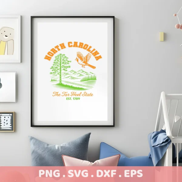 North Carolina Cricut design for a vinyl decal, laser cut wood sign, or serigraphy stencil. Tar Heel state pride.