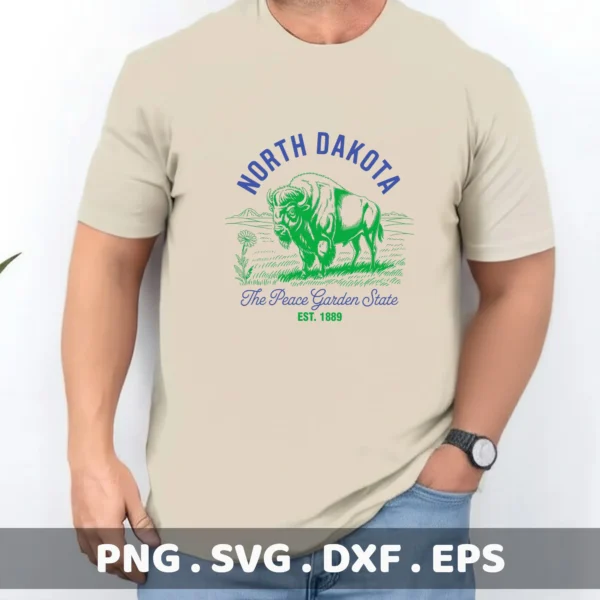 North Dakota Cricut design for vinyl decal, featuring bison and "Peace Garden State" for cutting machines.