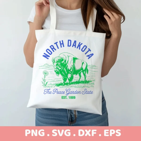 North Dakota Cricut design for a tote bag, featuring a bison serigraphy stencil.