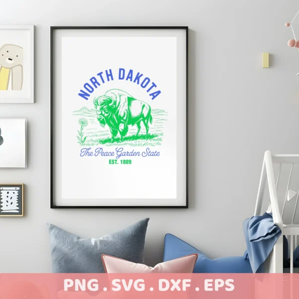 North Dakota Cricut design: Bison illustration for a Peace Garden State vinyl decal or serigraphy stencil.
