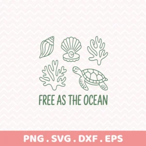 Ocean life Cricut file: turtle, coral, and seashell vinyl decal for coastal decor laser cutting.