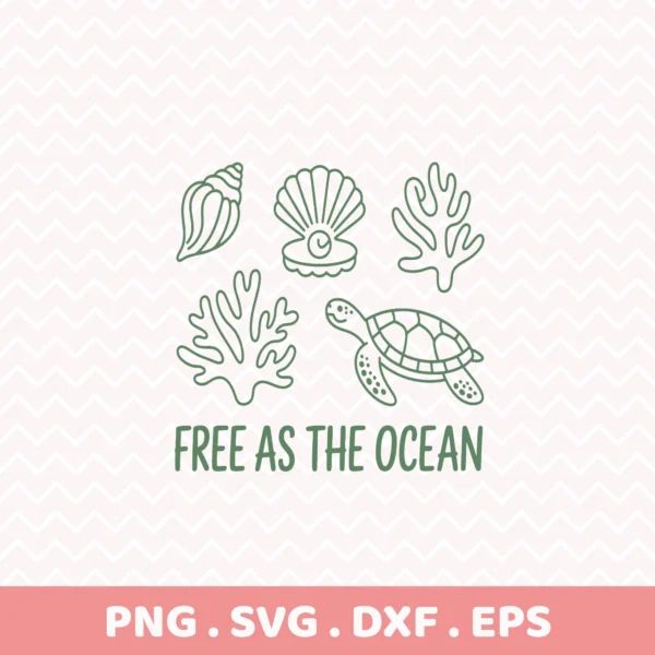 Ocean life Cricut file: turtle, coral, and seashell vinyl decal for coastal decor laser cutting.