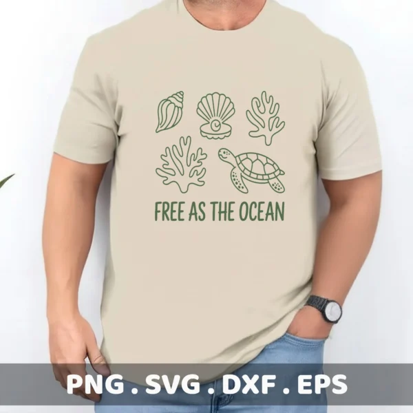 Ocean life Cricut file for a t-shirt screen print design featuring a sea turtle, coral, and seashells.