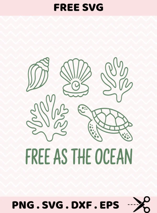 Ocean life Cricut file: Sea turtle and coral line art for vinyl decal.