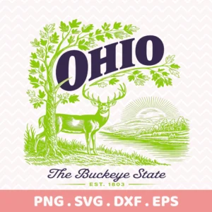 Engraved Ohio deer Cricut file for a vintage travel poster laser cut stencil.