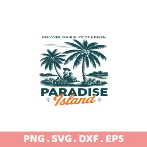Paradise Island SVG Cut Files for Cricut & Silhouette. Beach scene design for screen printing stencils.