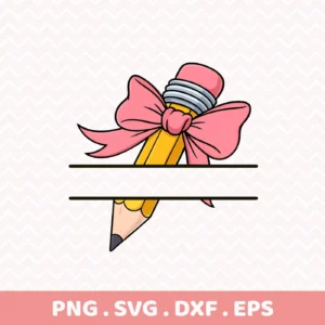 Pencil split name SVG with bow, for a teacher gift vinyl decal using Cricut or Silhouette cutting machines.