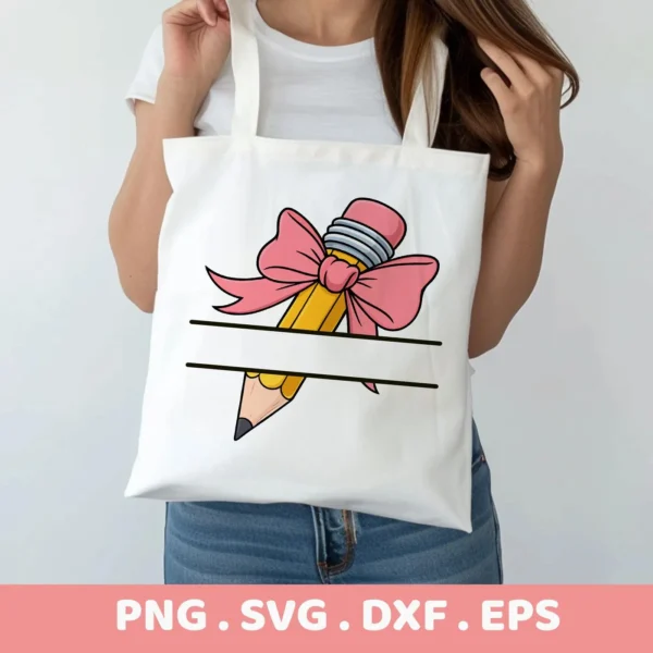 Pencil split name SVG for a teacher gift tote bag vinyl decal with a Cricut or Silhouette cutter.