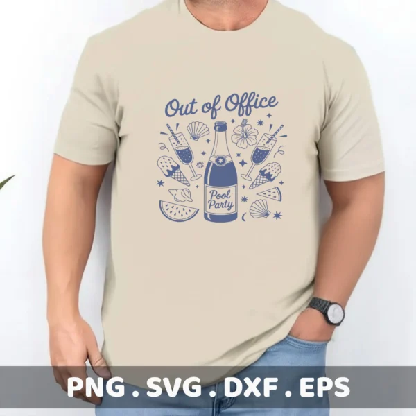 Pool Party Cricut File: "Out of Office" serigraphy stencil design for a summer vacation t-shirt.