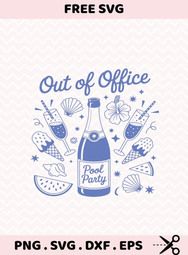 Out of Office" pool party Cricut file for a summer vacation decal cutting project.