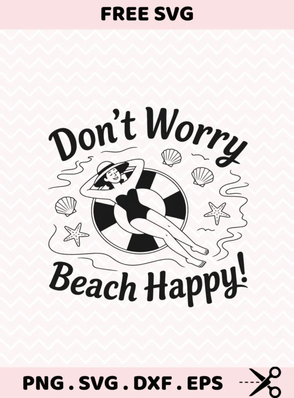 Beach Happy Cricut File: Retro girl on float SVG for summer screen print crafts.
