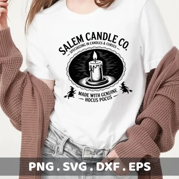 Halloween candle SVG design for Cricut, featuring a witchy candle graphic, ideal for t-shirt printing and other cutting applications.