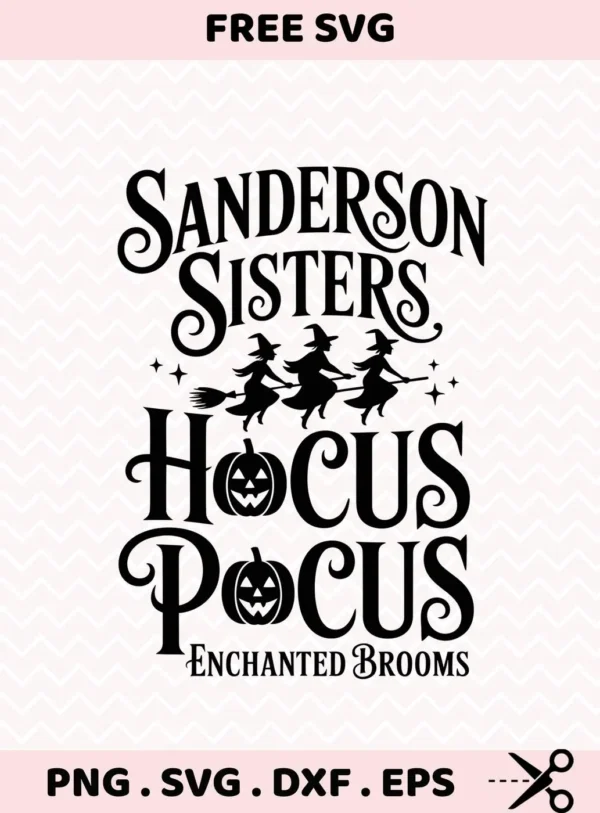 Free SVG cut file design featuring the Sanderson Sisters from Hocus Pocus, perfect for creating Halloween-themed shirts or other crafts using a Cricut machine.