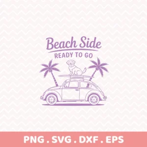 Pool Party Cricut File" with dog on VW Beetle, for vinyl cutting summer vacation shirts.