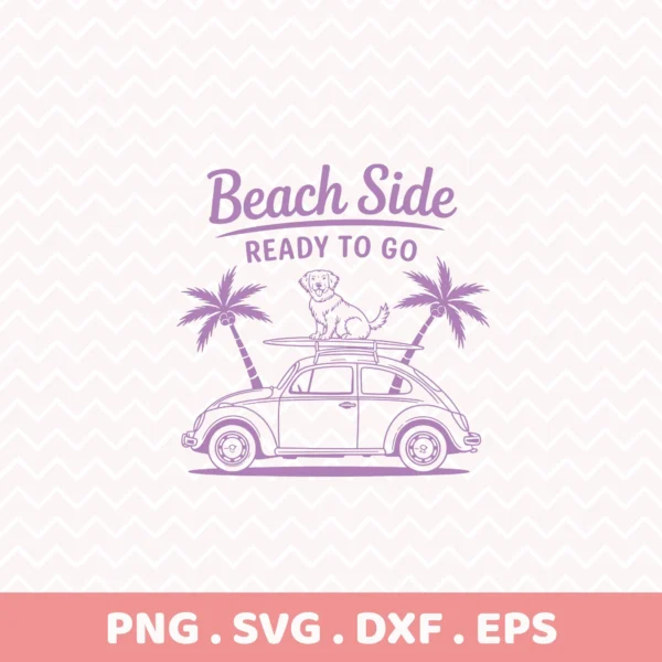 Pool Party Cricut File" with dog on VW Beetle, for vinyl cutting summer vacation shirts.