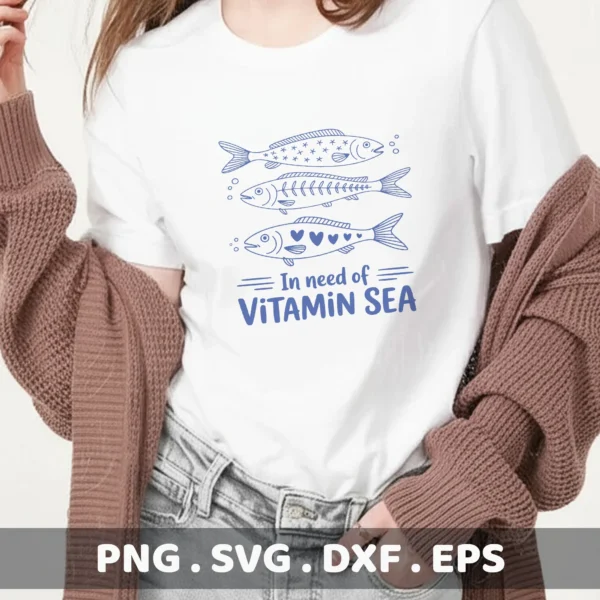 Pool Party Cricut File: "Vitamin Sea" fish design for a summer vacation shirt stencil.