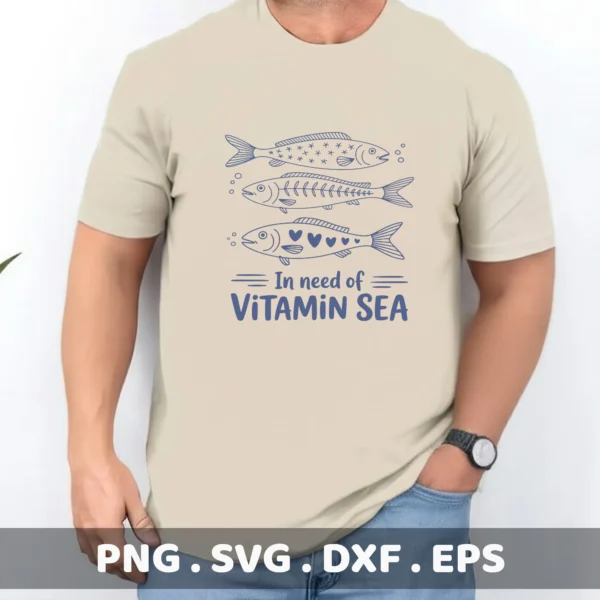 Pool Party Cricut File: "Vitamin Sea" fish design for summer vacation shirts.