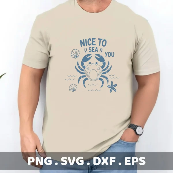 Pool Party Cricut File: "Nice to Sea You" crab graphic for summer vacation shirt vinyl cutting.