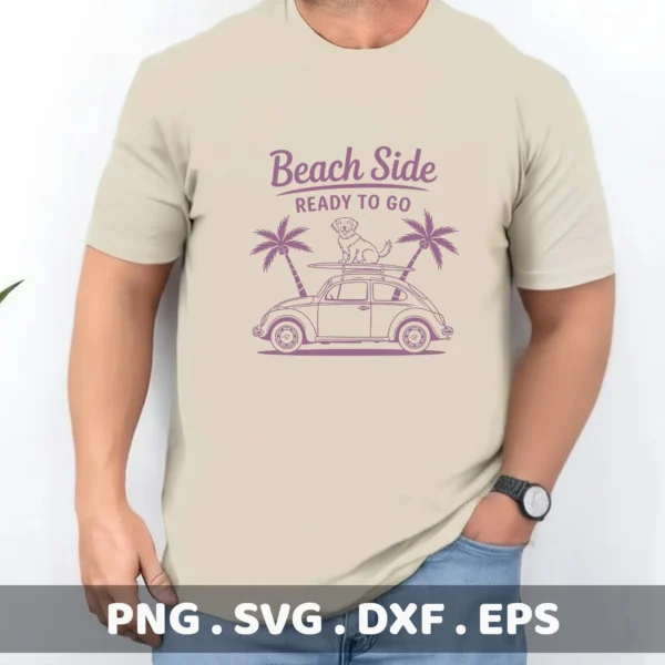 Pool Party Cricut File: Beach car and dog SVG design for summer vacation shirts.