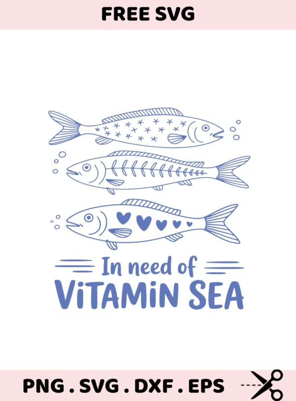Pool Party Cricut File: "Vitamin Sea" fish SVG design for summer vacation shirts.