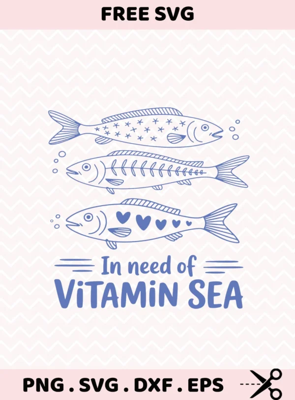 Pool Party Cricut File: "Vitamin Sea" fish SVG design for summer vacation shirt cutting.
