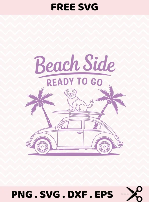 Pool Party Cricut File: Beach car with dog SVG for summer vacation shirt design.