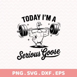 Serious goose weightlifting SVG design for cutting and screen printing.