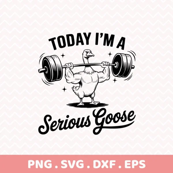 Serious goose weightlifting SVG design for cutting and screen printing.