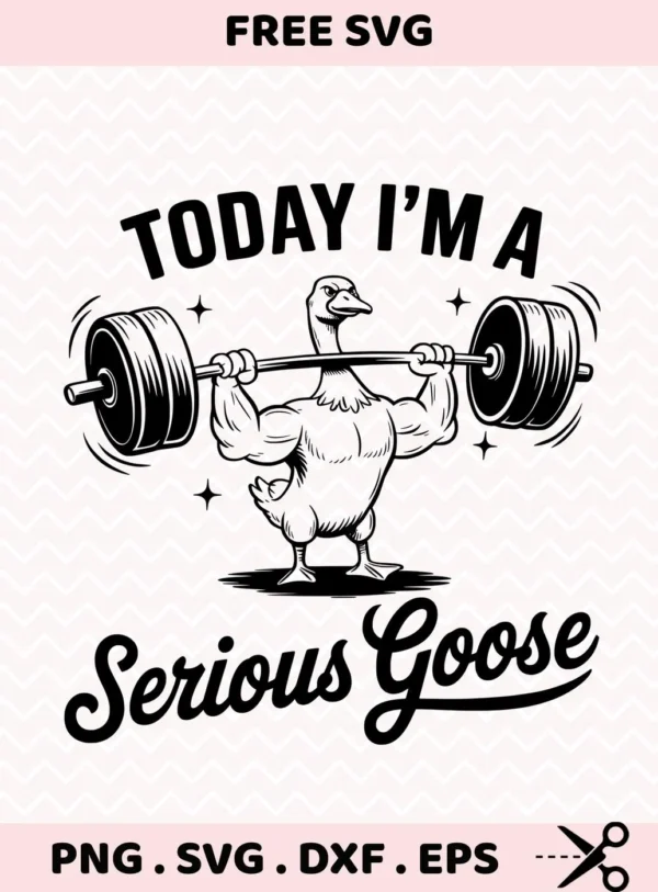 Serious goose weightlifting SVG design for cutting and screen printing.
