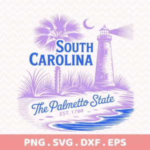 South Carolina Cricut design for a t-shirt screen print stencil featuring a palmetto tree and lighthouse.