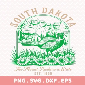 South Dakota Cricut design with pheasant and Mount Rushmore for laser cut wood state souvenir sign.