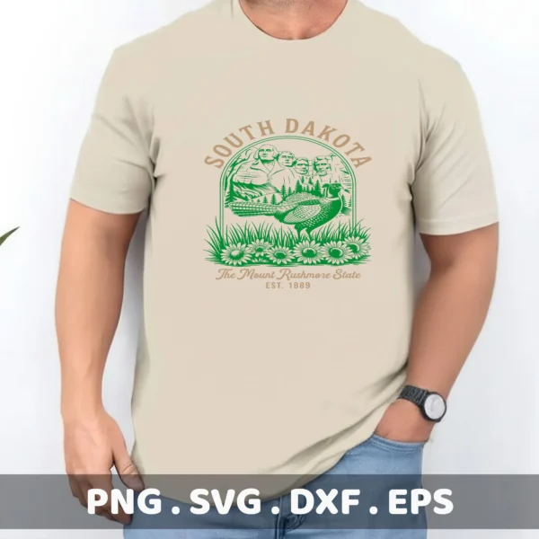 South Dakota Cricut design for a t-shirt screen print featuring Mount Rushmore and a pheasant.