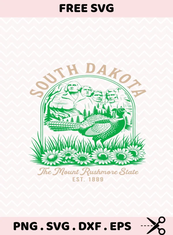 South Dakota Cricut design: Mount Rushmore & pheasant SVG for laser cut wood state souvenir sign.